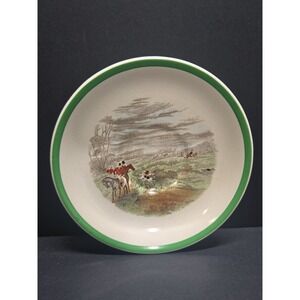 Vintage 1940s Copeland Spode The Find Herring's Hunt Saucer 5.5" Green Rim